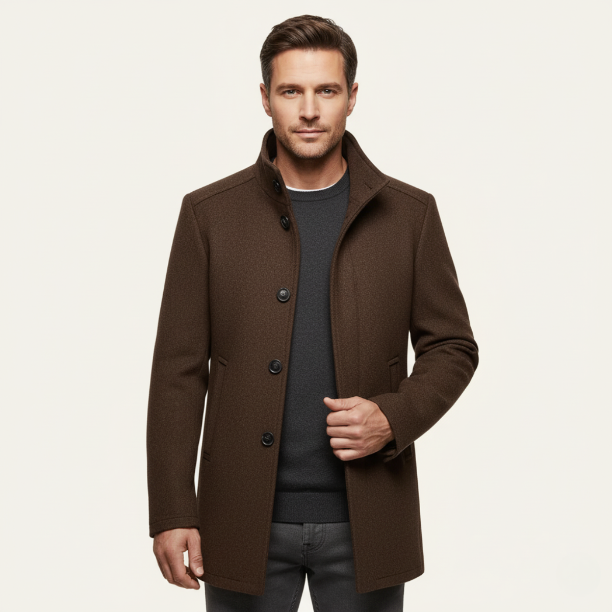 The Aldeburgh Men's Wool Coat with Blend Button Up and Warm Lining