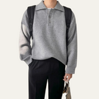 The Lichfield Men's Tailored Grey Casual Polo Jumper