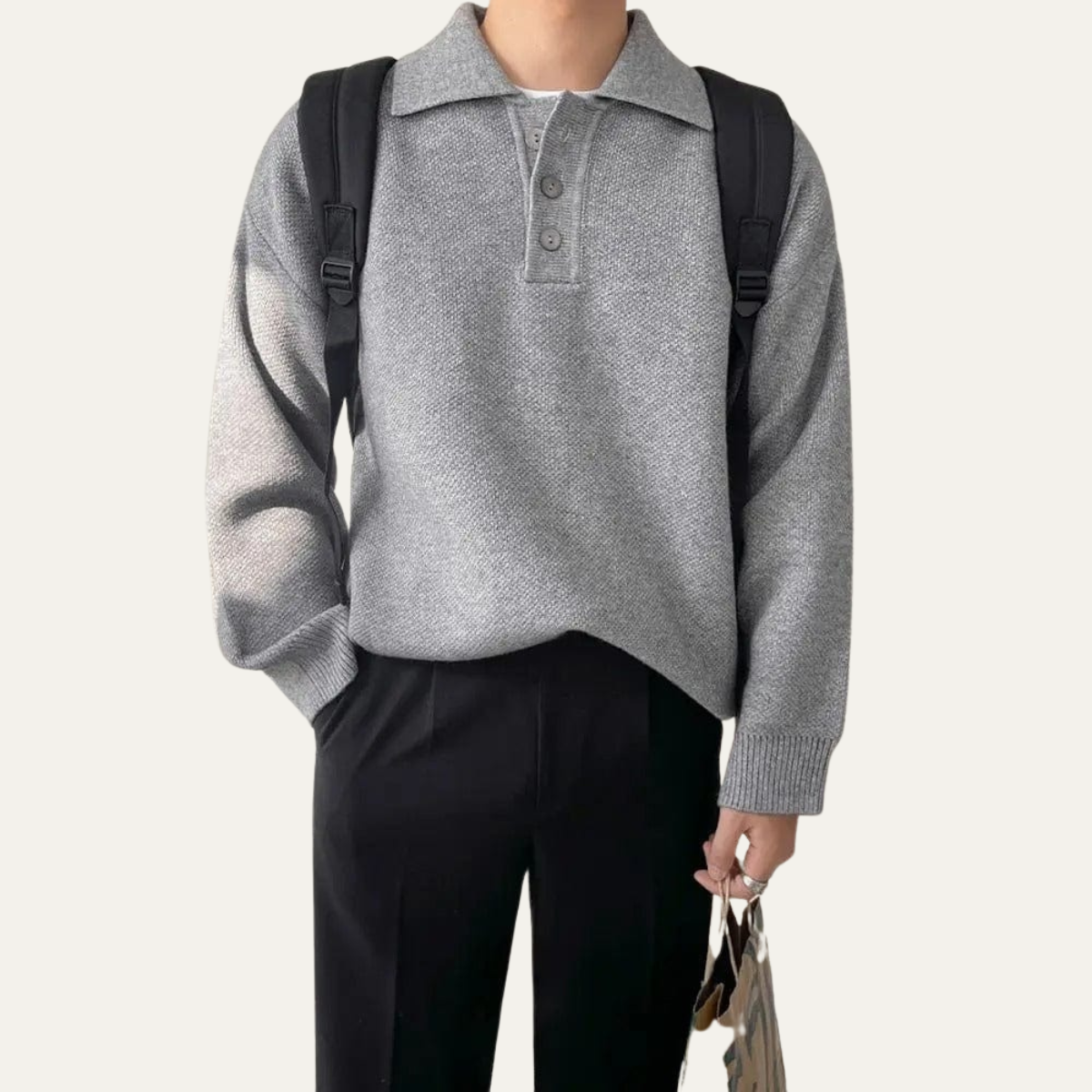 The Lichfield Men's Tailored Grey Casual Polo Jumper