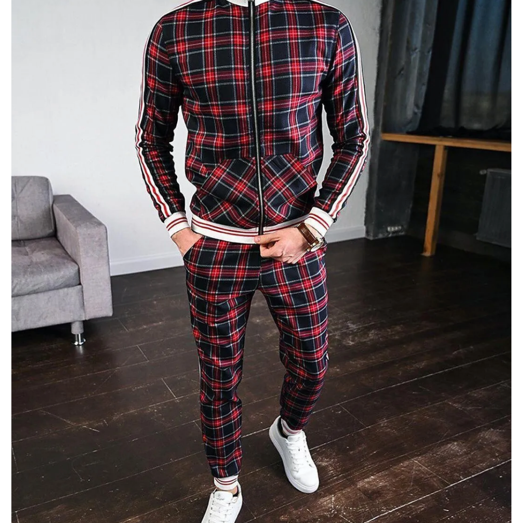 Nicholas | Men’s Plaid Jogging Tracksuit Set