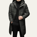 The Woking Men’s Thermal Longline Black Puffer Coat with Hood