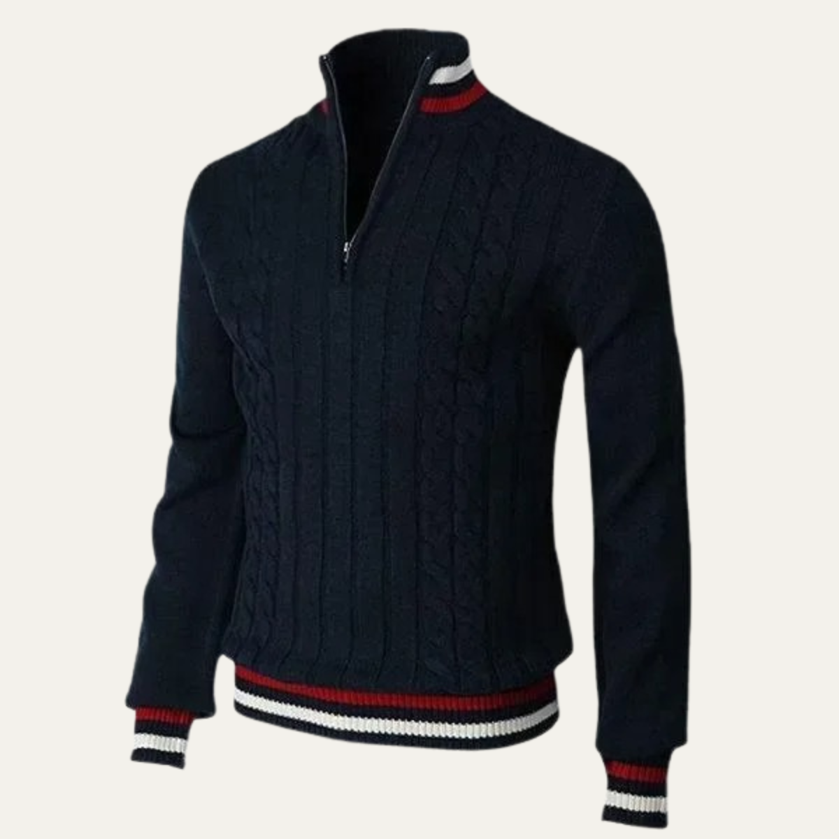 The Castelrotto Men’s Warm Half Zip Knit Jumper with Stripe Trim