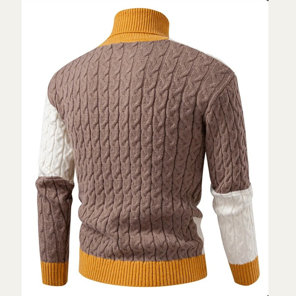 The Bevagna Men’s Patchwork Knit Colour Block Turtleneck Jumper