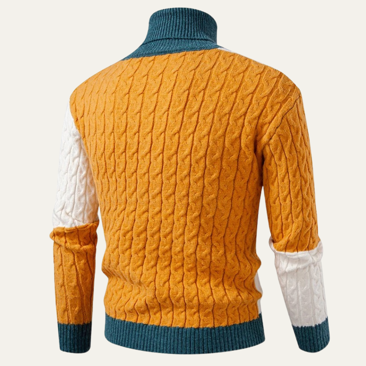 The Bevagna Men’s Patchwork Knit Colour Block Turtleneck Jumper