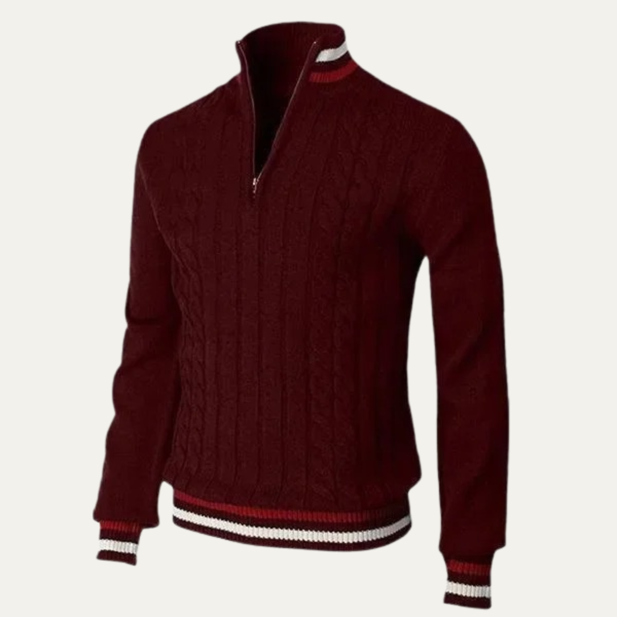 The Castelrotto Men’s Warm Half Zip Knit Jumper with Stripe Trim