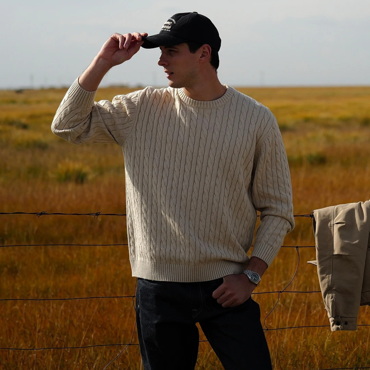 The Hever Cable Knit Crew Neck Men’s Sweater