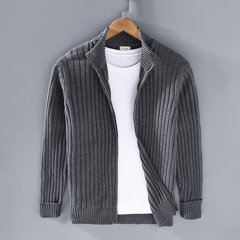 Ken | Men’s Zip Front High Collar Ribbed Cardigan