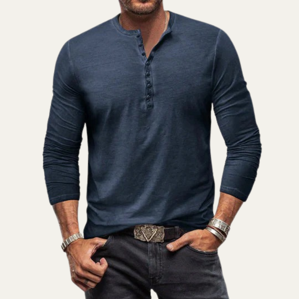 The Sheffield Men's Long Sleeve Henley Shirt - Modern Cotton Top