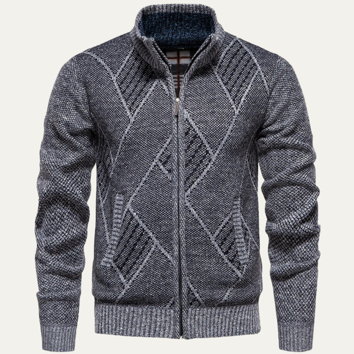 The Amalfi Knit Fleece Zip Men’s Cardigan with Diamond Pattern