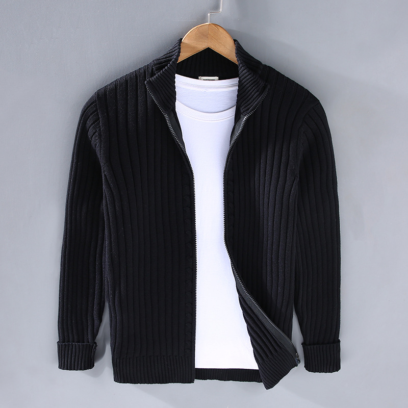 Ken | Men’s Zip Front High Collar Ribbed Cardigan