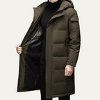 The Woking Men’s Thermal Longline Black Puffer Coat with Hood