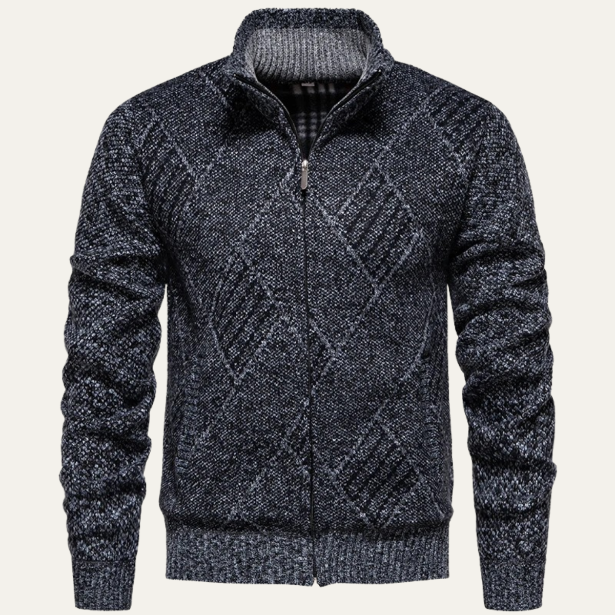 The Amalfi Knit Fleece Zip Men’s Cardigan with Diamond Pattern