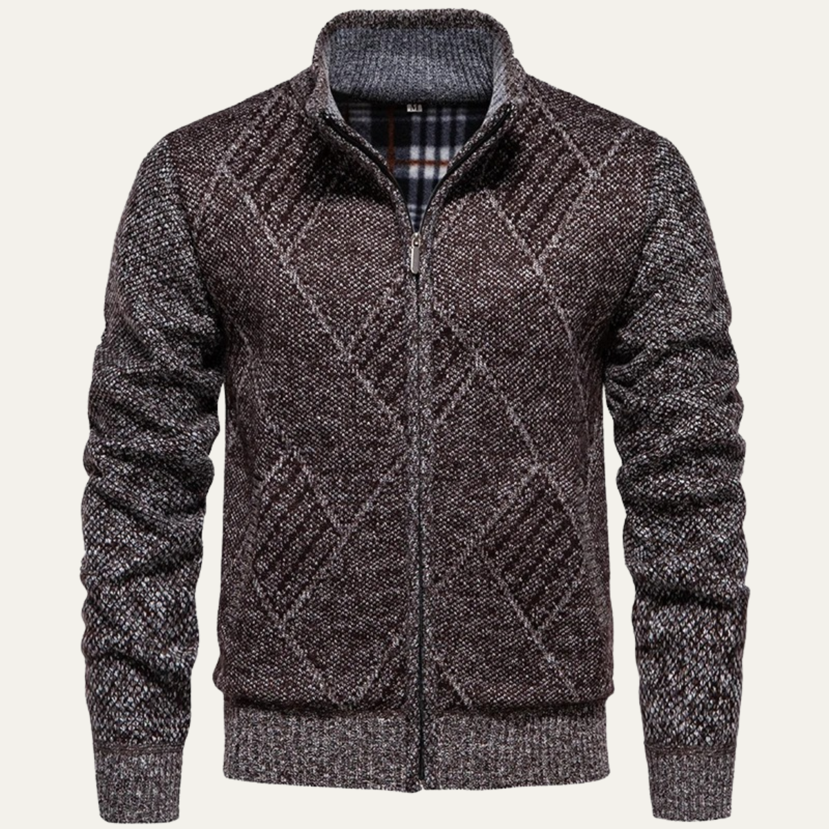 The Amalfi Knit Fleece Zip Men’s Cardigan with Diamond Pattern