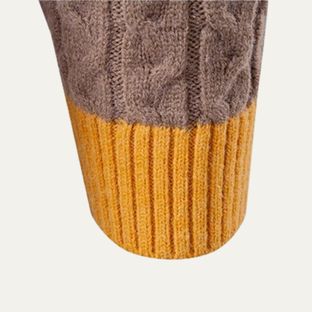 The Bevagna Men’s Patchwork Knit Colour Block Turtleneck Jumper