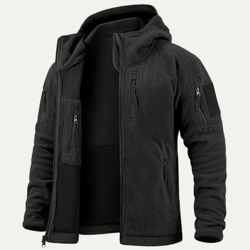 The Pitigliano Men’s Warm Tactical Fleece Jacket with Hood and Multi Pockets