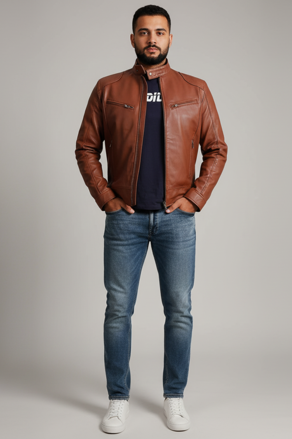 Men’s Biker Style Zipper Jacket - Contemporary Urban Layer