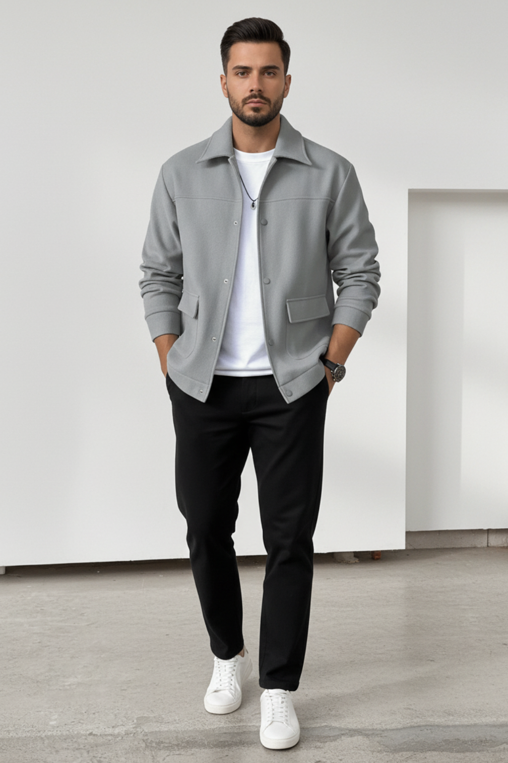 Men’s Button-Up Casual Jacket - Streamlined Everyday Outerwear