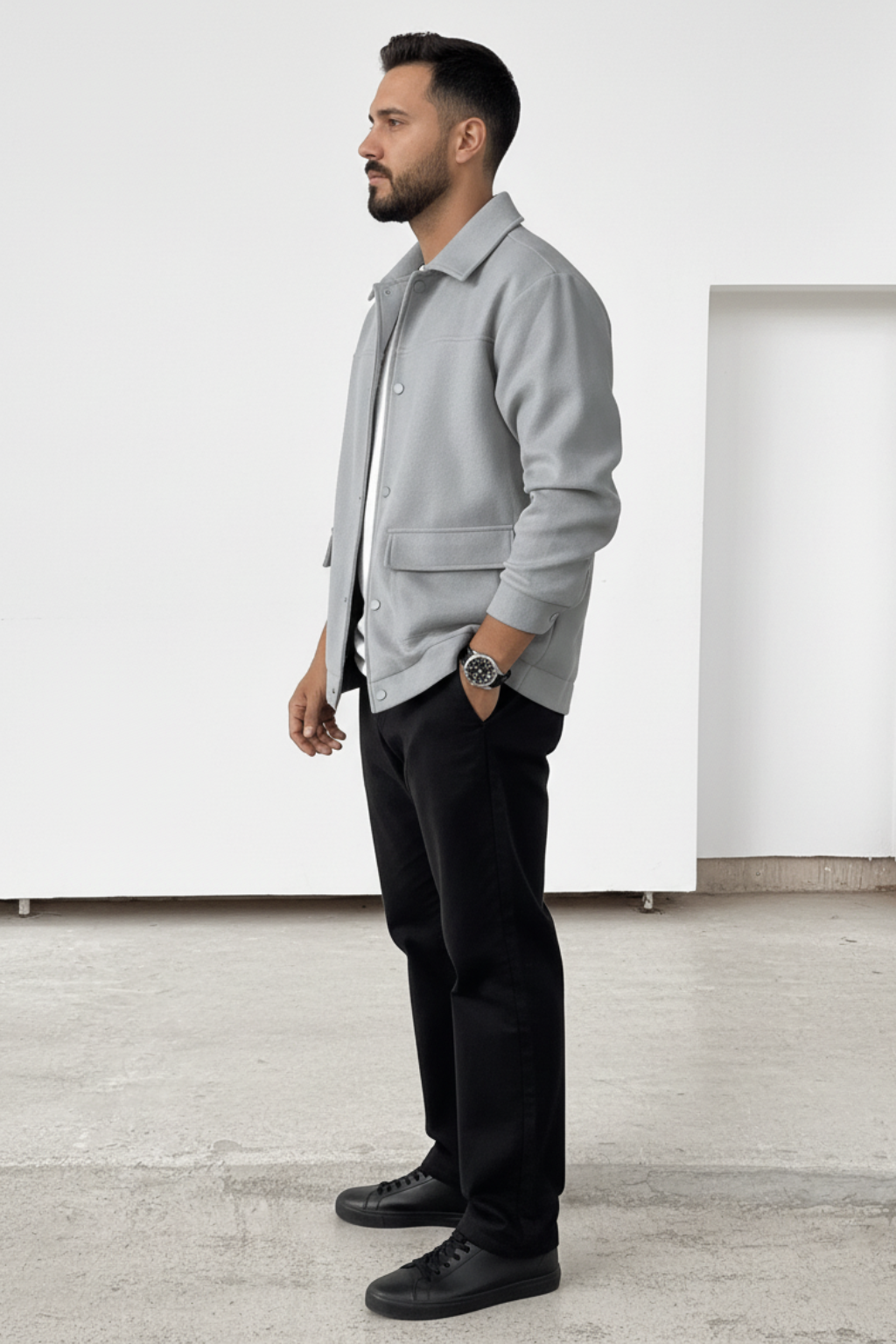 Men’s Button-Up Casual Jacket - Streamlined Everyday Outerwear