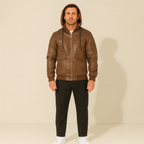 The Waldorf Men’s Brown Leather Puffer Jacket – Luxury Winter Coat with Hood