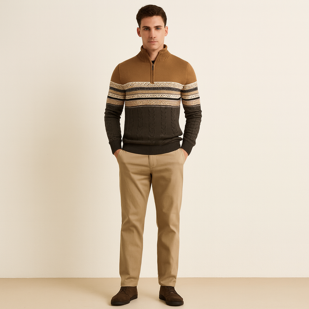 The Chatsworth Men's Quarter Zip Cotton Jumper – Fair Isle Knit