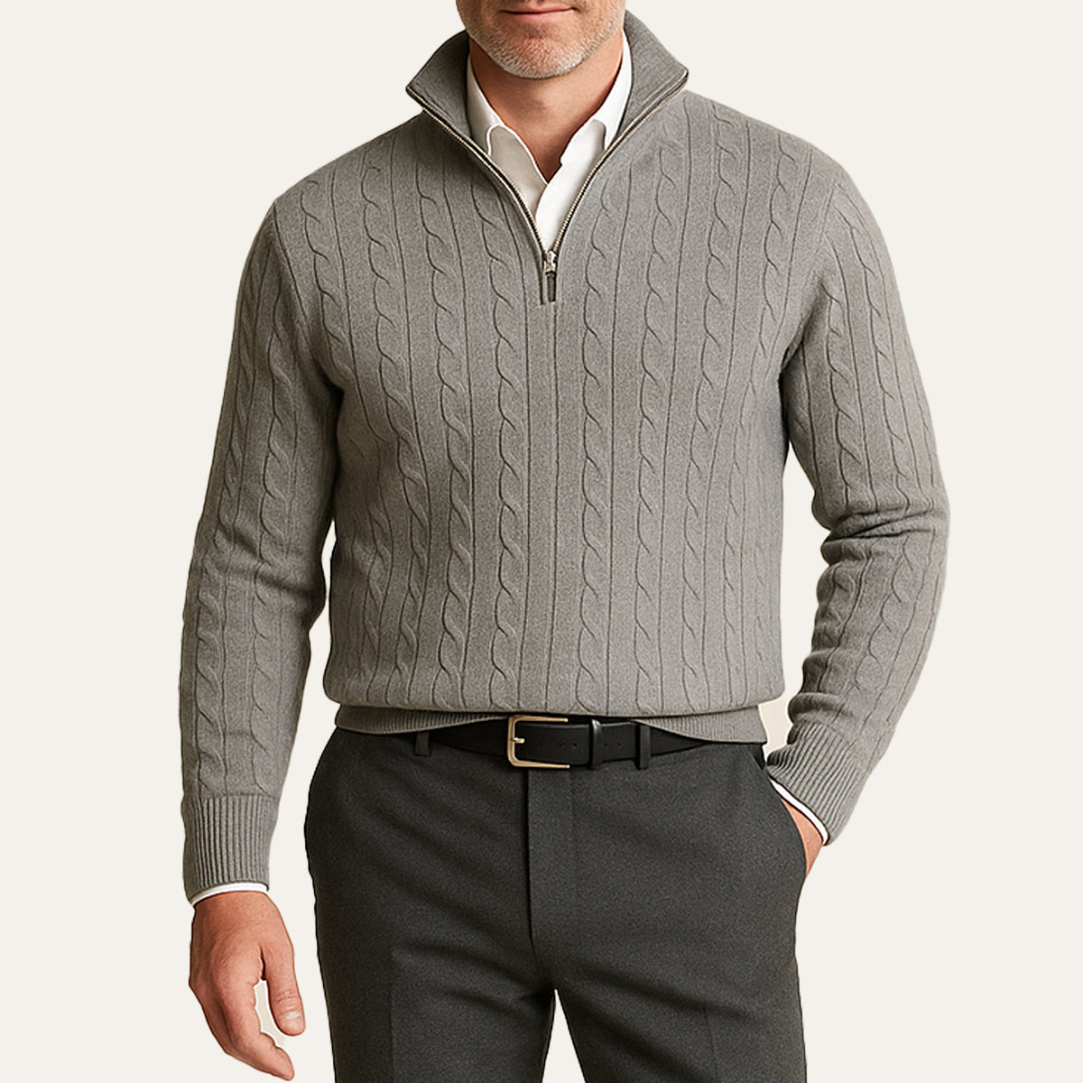The St. Moritz Cable Knit Zipper Jumper for Men - Old Money Style