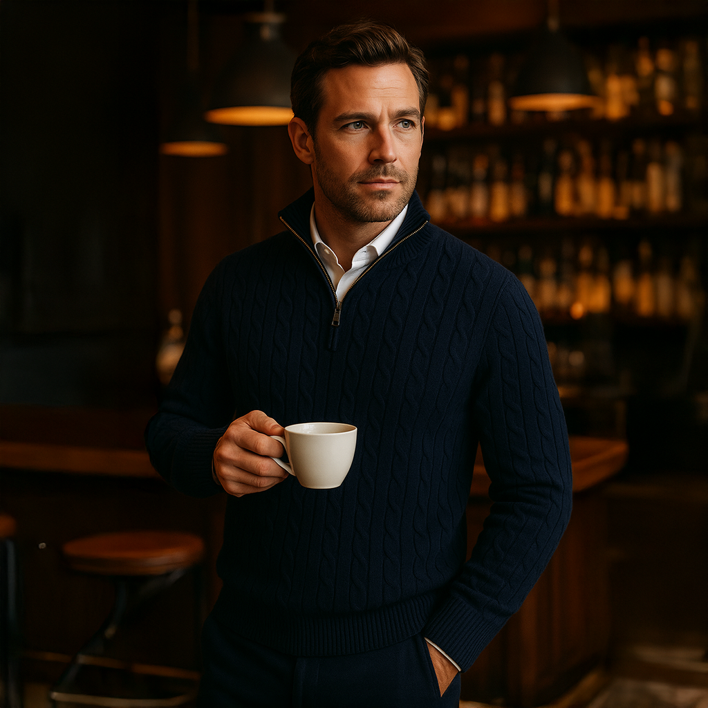 The St. Moritz Cable Knit Zipper Jumper for Men - Old Money Style