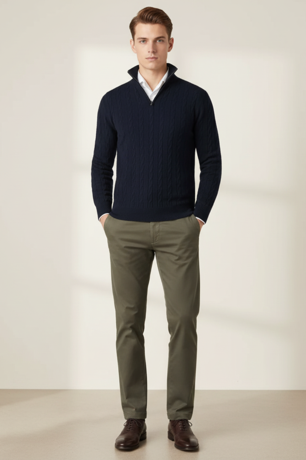 Men’s Cable Knit Half-Zip Wool Blend Sweater - Stylish Texture and Warm Layers
