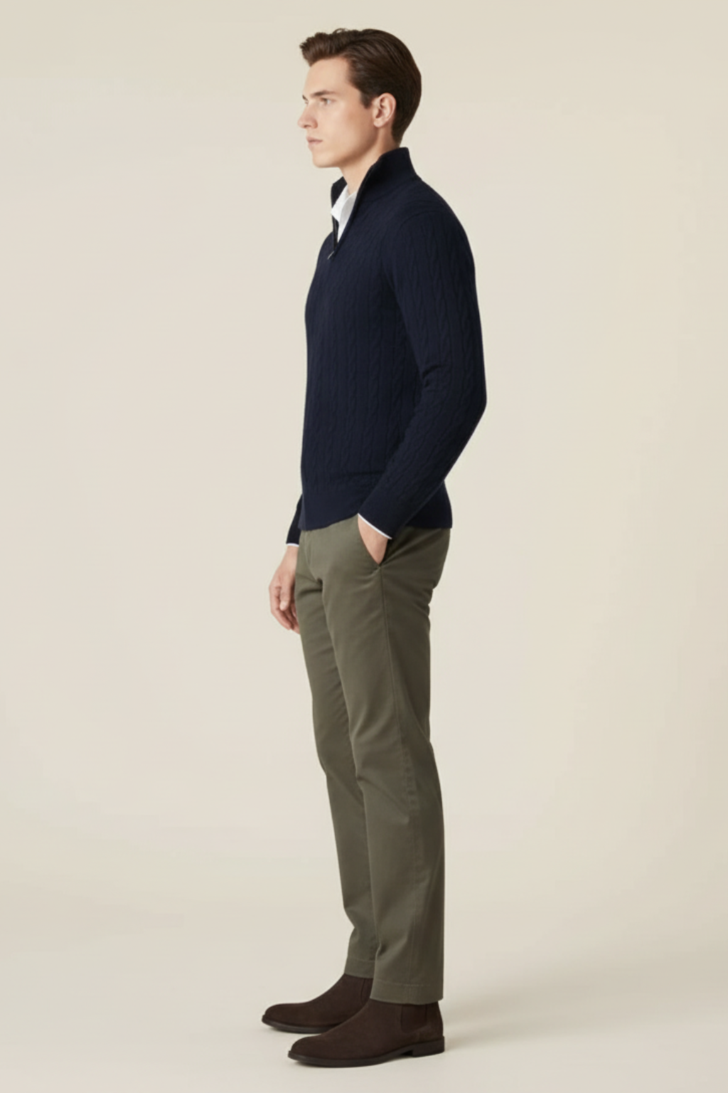 Men’s Cable Knit Half-Zip Wool Blend Sweater - Stylish Texture and Warm Layers
