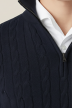 Men’s Cable Knit Half-Zip Wool Blend Sweater - Stylish Texture and Warm Layers