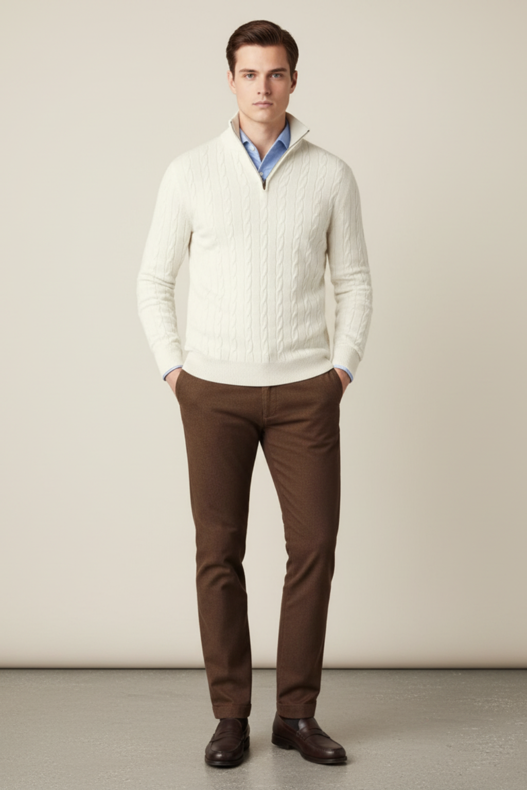 Men’s Cable Knit Half-Zip Wool Blend Sweater - Stylish Texture and Warm Layers