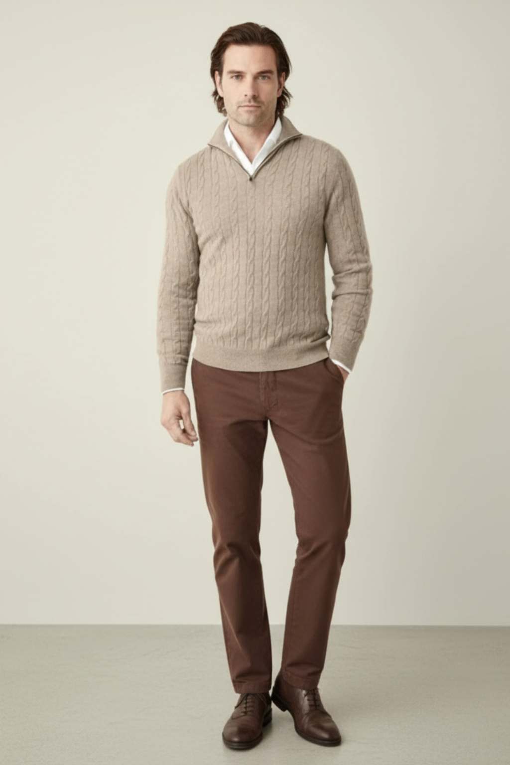 Men’s Cable Knit Half-Zip Wool Blend Sweater - Stylish Texture and Warm Layers