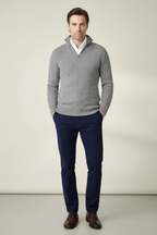 Men’s Cable Knit Half-Zip Wool Blend Sweater - Stylish Texture and Warm Layers