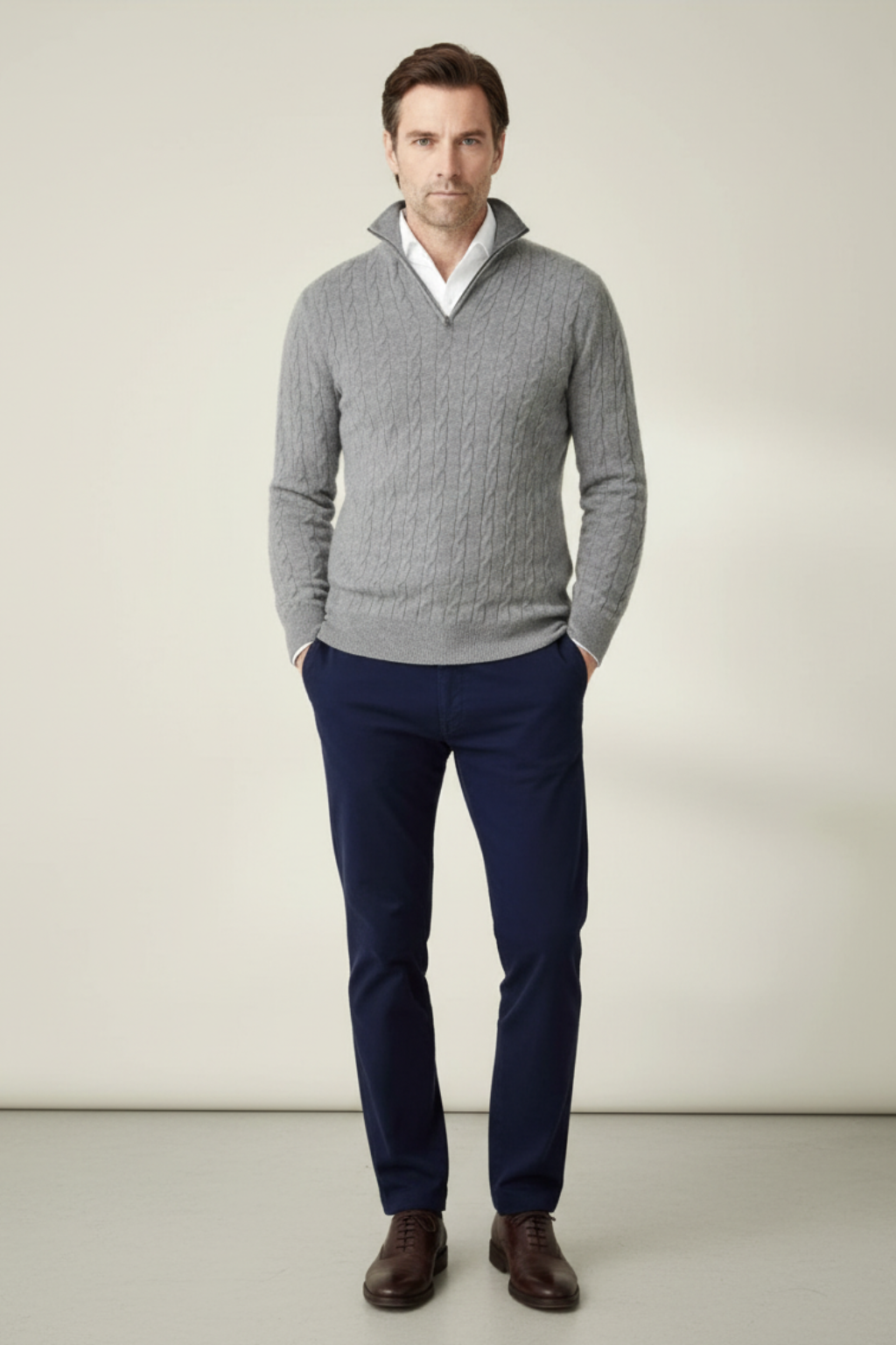 Men’s Cable Knit Half-Zip Wool Blend Sweater - Stylish Texture and Warm Layers
