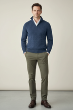 Men’s Cable Knit Half-Zip Wool Blend Sweater - Stylish Texture and Warm Layers