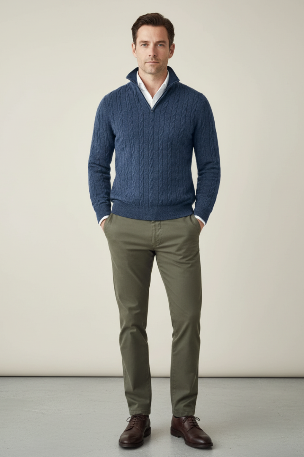 Men’s Cable Knit Half-Zip Wool Blend Sweater - Stylish Texture and Warm Layers