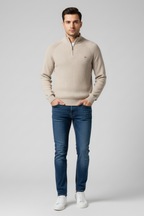Men’s Classic Fit Half-Zip Sweater - Soft Cotton Blend, Seasonal Staple