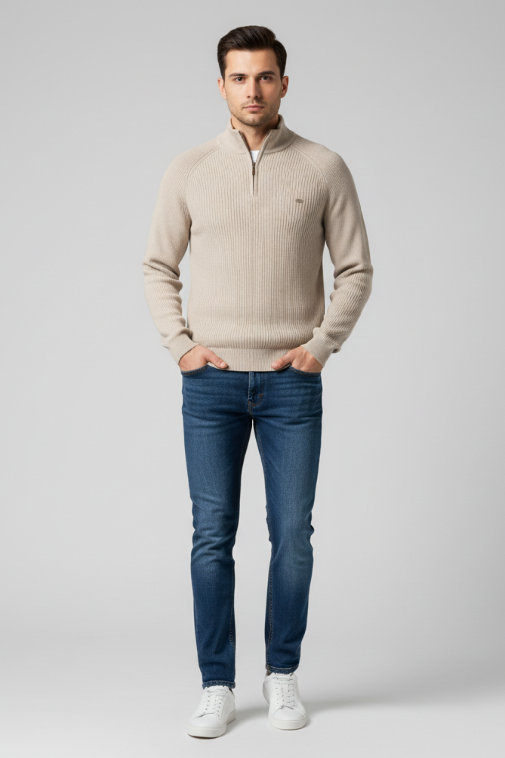 Men’s Classic Fit Half-Zip Sweater - Soft Cotton Blend, Seasonal Staple