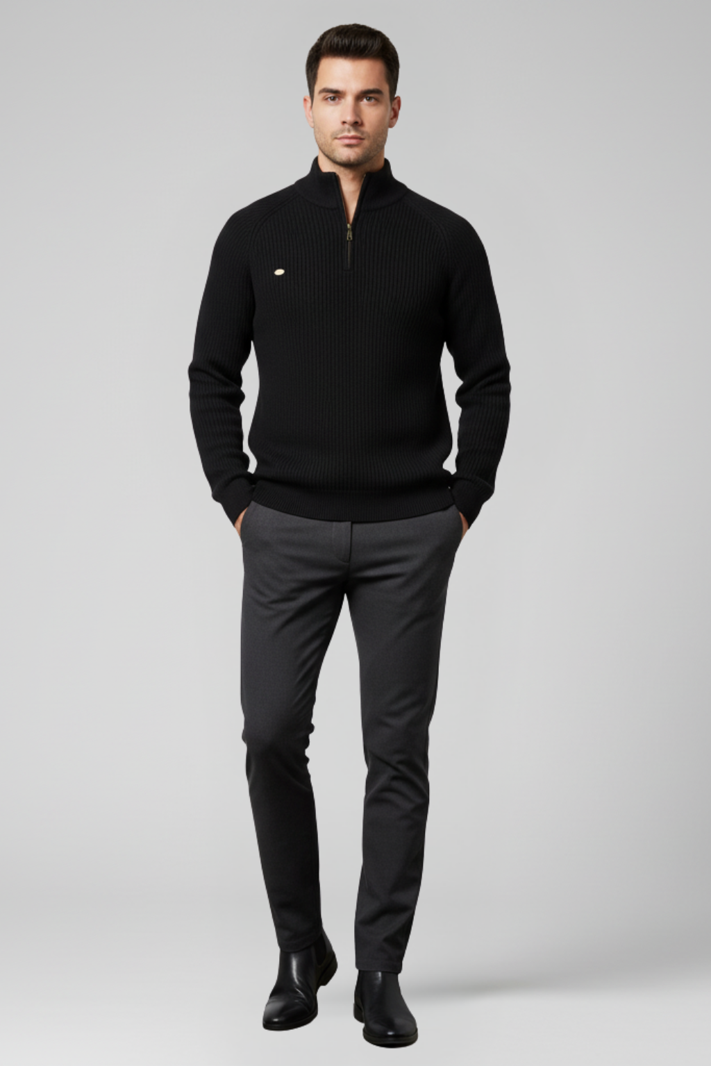 Men’s Classic Fit Half-Zip Sweater - Soft Cotton Blend, Seasonal Staple