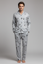 Men’s Cotton Blend Long Sleeve Sleepwear Set - Two-Piece Pajamas