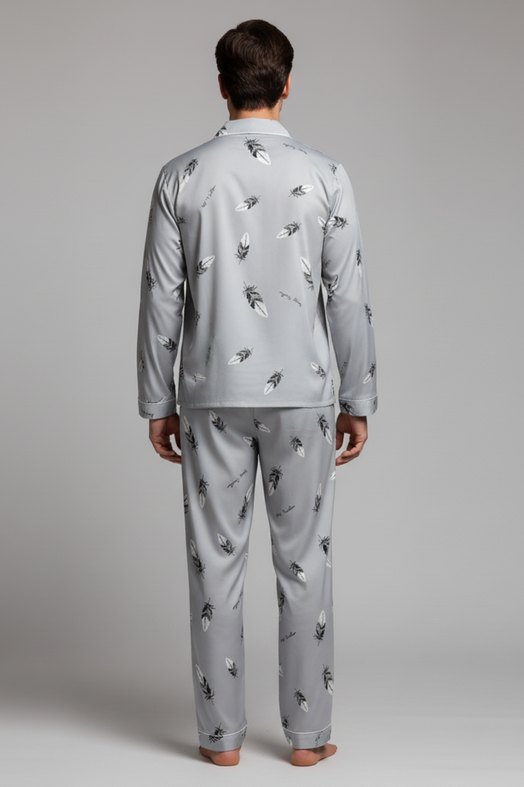 Men’s Cotton Blend Long Sleeve Sleepwear Set - Two-Piece Pajamas