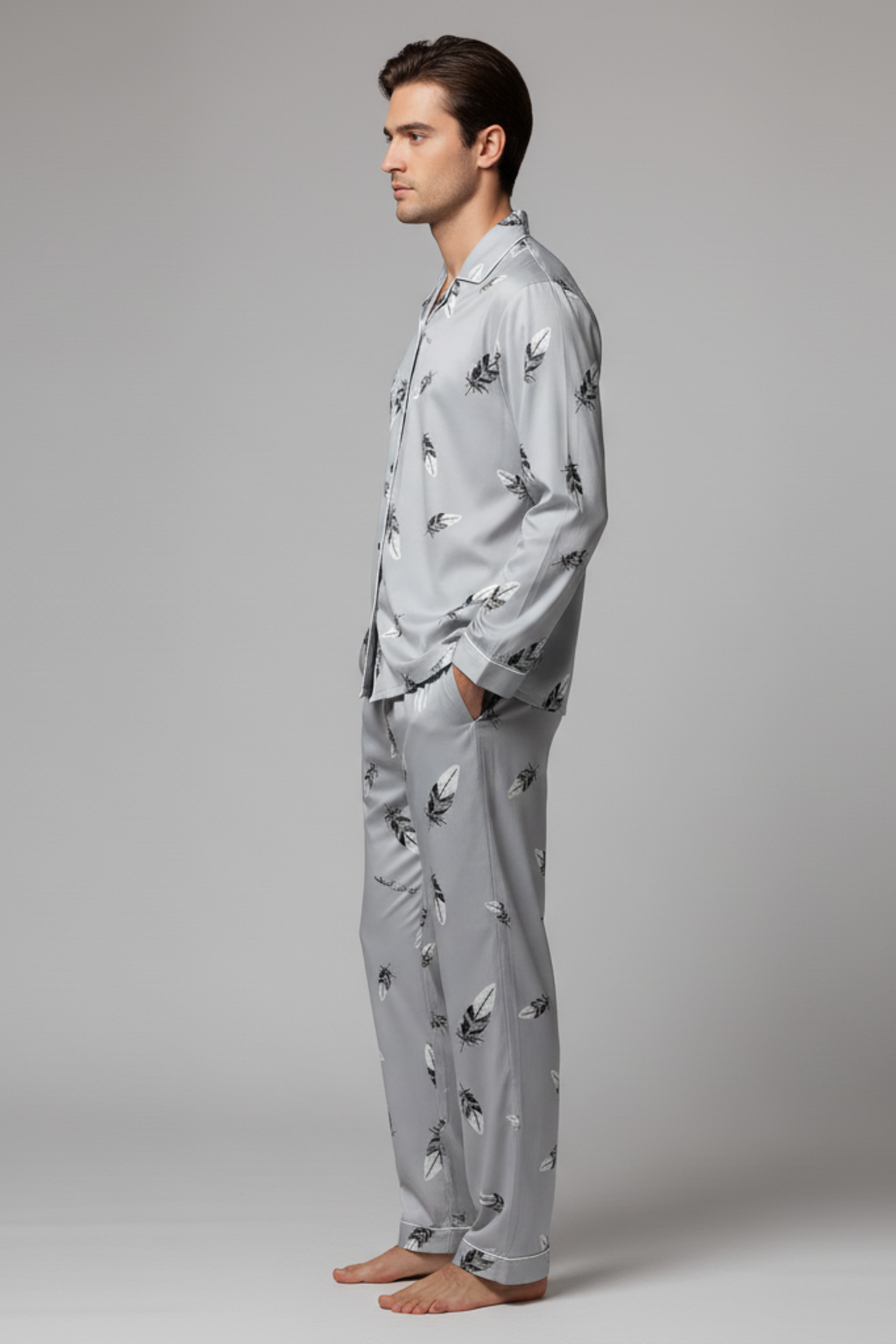 Men’s Cotton Blend Long Sleeve Sleepwear Set - Two-Piece Pajamas