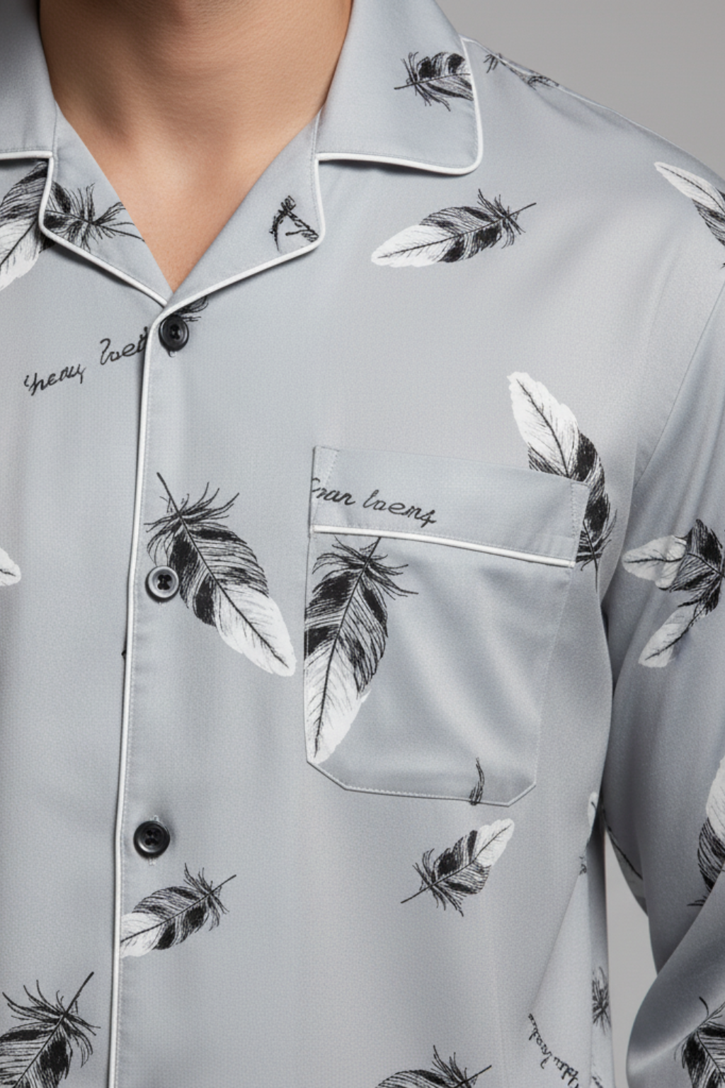 Men’s Cotton Blend Long Sleeve Sleepwear Set - Two-Piece Pajamas