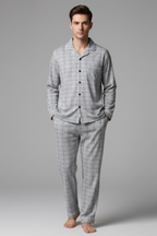 Men’s Cotton Blend Long Sleeve Sleepwear Set - Two-Piece Pajamas