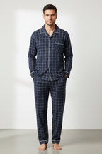 Men’s Cotton Blend Long Sleeve Sleepwear Set - Two-Piece Pajamas