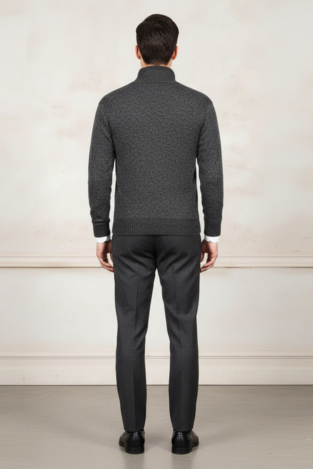 Men's Full Zip Knit Sweater With Ribbed Cuffs And Hem