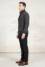 Men's Full Zip Knit Sweater With Ribbed Cuffs And Hem