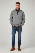 Men’s Half Zip Sweater - Knit Pullover with Elbow Patches