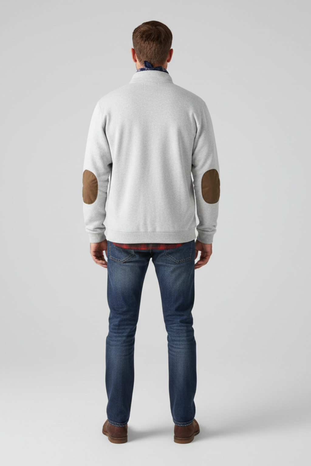 Men’s Half Zip Sweater - Knit Pullover with Elbow Patches