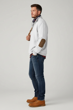 Men’s Half Zip Sweater - Knit Pullover with Elbow Patches