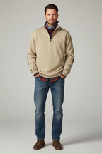 Men’s Half Zip Sweater - Knit Pullover with Elbow Patches